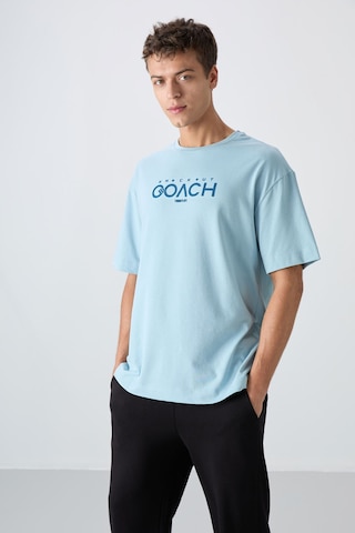 Tommy Life Açık Mavi Pamuklu Kalın Yumuşak Dokulu Oversize Fit Baskılı Erkek T-shirt - 88329 Açik Mavi
