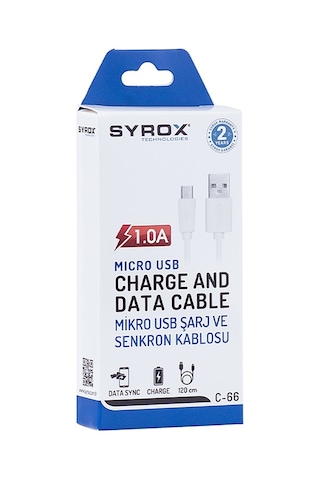Syrox C66 Micro Usb Şarj Ve Data Kablo 1.0a 1.2mt Beyaz