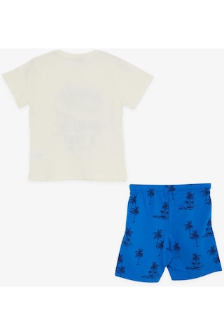 Breeze Erkek Çocuk Şortlu Takım Eğlenceli Balina Baskılı 1.5-5 Yaş, Krem-krem Krem