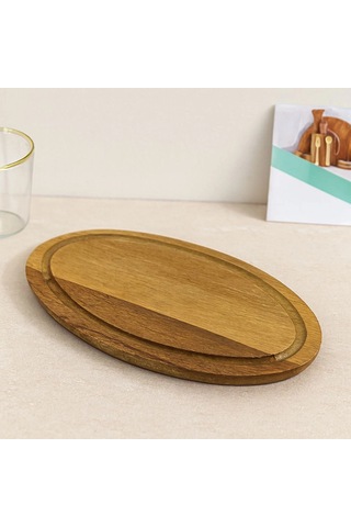 Hubrendy Tedarik Akasya Oval Ahşap Servis Tepsisi Kenar Kanallı 24.8x13.8x1.4 Cm 1456034