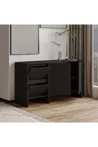 Laris 130 Cm Modern Konsol 4 Kapaklı, Yüksek Ayaklı, Minimalist Tasarım Siyah