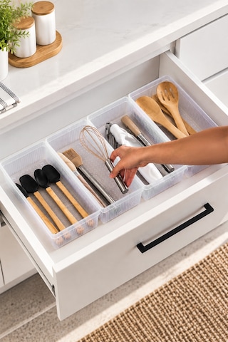 Porsima 0383 4'lü Modüler Çekmece İçi Organizer Seti 30x15 Cm Şeffaf Mutfak, Kaşıklık, Kozmetik Ve Ofis Düzenleyici