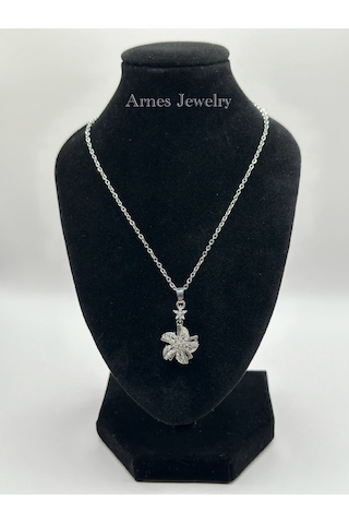 Arnes Jewelry Çelik Çiçek Figürlü Döner Başlıklı Kolye Gümüş