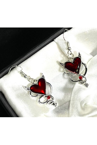 Dükkan Hediyelik Dükkan Design Red Devil Heart Küpe Kırmızı
