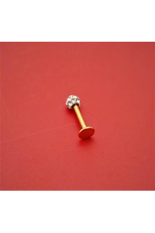 GOLD 316L CERRAHİ ÇELİK ŞAMBALA HAMUR BEYAZ TAŞ DUDAK,TRAGUS,KIKIRDAK,KULAK 8 MM PİERCİNG-0VP132 Çok Renkli