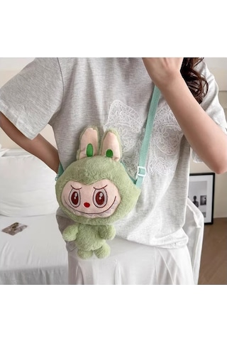 Labubu Karikatür Peluş Kız Çocuk Sevimli Çapraz Mini Çanta Yeşil