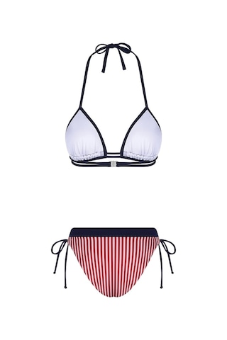 Bonesta Lanao Üçgen Kırmızı Beyaz Çizgili Bikini Takımı Lacivert
