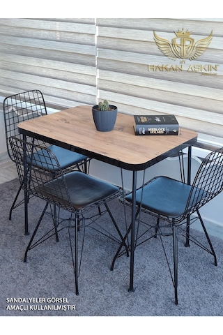 By Hakan Aşkın Siyah Metal Ayaklı 60x90 Cm Kalınlıklı Tek Masa Eclipse Mutfak - Balkon - Çalışma Masası Atlantik Çam