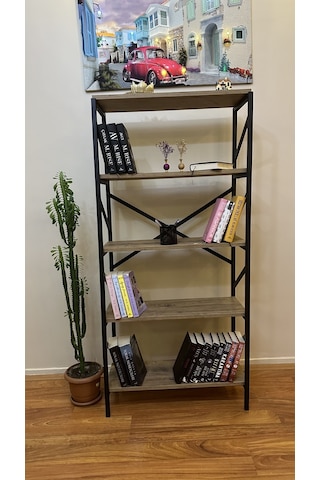 Modern Style Home Metal Kitaplık 5 Raflı Çok Amaçlı Dosya Kitap Rafı Ofis Salon Raf 150 Cm Ceviz Kahverengi Modernk03