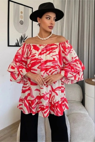 Lodmela Madonna Yaka Lastikli Viskon Bluz 6020-fuşya