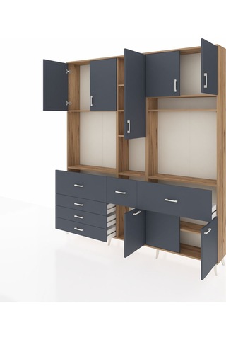 Arges Dolap 10 Raflı 6 Çekmeceli 8 Kapaklı 220x30x243 Çam-antrasit/antrasit Antrasıt/antrasıt