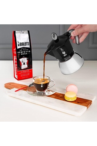 Moka İndüksiyon Siyah: 6 Cups Ocak Üstü Espresso Pişirici - 280ml - Alt Hazne: Dış Paslanmaz Çelik İç Alüminyum - Patentli Güvenlik Valfi - İndüksiyon Ocak Türleri İçin Uygundur