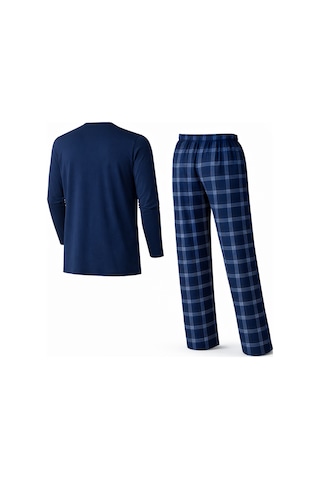 Mutlu City Erkek Mevsimlik Uzun Kollu 3 Düğmeli Ekose Alt Pijama Takımı 16652 İndigo