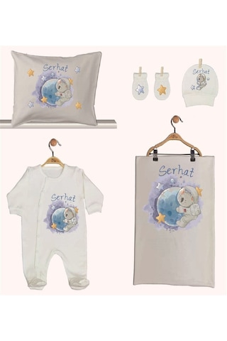 Pia Baby Gl 1939-02 İsme Özel Beşli Tulum Set Krem
