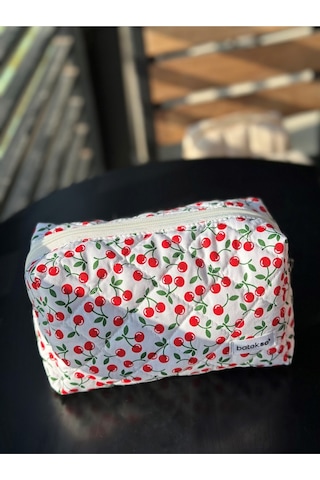 Batekso Mini Kiraz Desenli Makyaj Çantası Büyük Boy