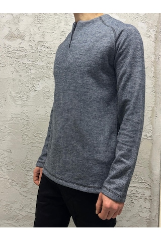 Selanik Örgü Gizli Pat Fermuarlı Sweatshırt Lacivert