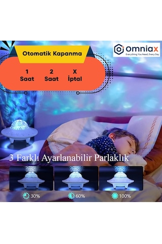 Omniax Galaxy Bluetooth Projektör Hoparlör Ufo Gece Lambası Çok Renkli