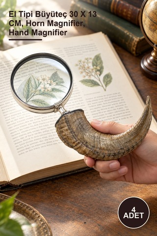 4 Adet Boynuz Büyüteç El Tipi Büyüteç 30 X 13 Cm, Horn Magnifier, Hand Magnifier