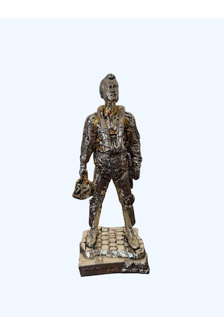 Savaş Pilotu Heykel Biblo 40 Cm Gümüş Ve Gold Renk Detaylı