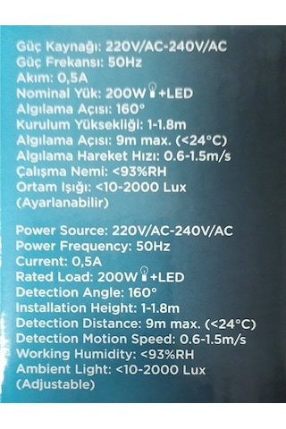 Anahtar Tip Sıva Altı Sensör 160 Derece