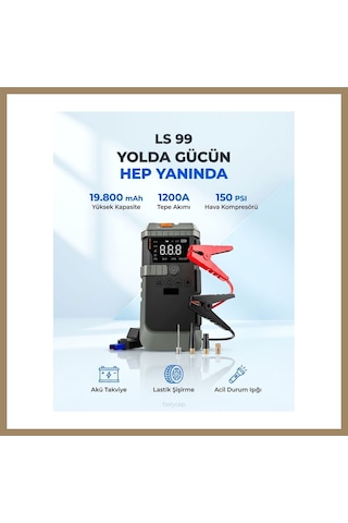 Kahveci.store Nsun T-life Jump Starter 19800 Mah Akü Takviyeli Hava Kompresörü Lensun Ls 99 22