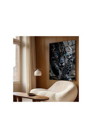 Mavi Gözlü Leopar Cam Tablo Güçlü Bakışıyla Etkileyici Bir Ev & Ofis Hediyesi Hayvan Figürlü Dekoratif Duvar Tablosu, Salon, Ofis Ve Çalışma Alanı Dekoru,