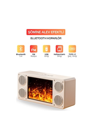 Şömine Alev Efektli Bluetooth Hoparlör I Fm Radyo I Usb Girişli I Hafıza Kartlı I Type-c Şarjlı