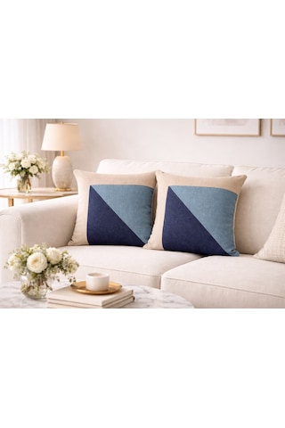 Faralya Life Parçalı 2 Li Kırlent Kılıfı 45x45 Cm Dekoratif Koltuk Yastık Kılıfı Modern Salon Dekoru Açik Mavi