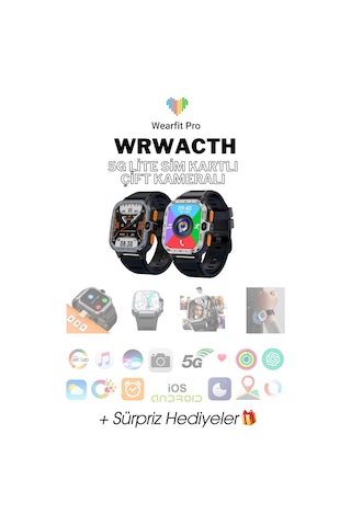 Wearfitpro Wrwatch 5g Lite Sim Kart Çift Kameralı Btk Yeni Nesil Özelliklere Sahip 51mm Akıllı Saat Siyah
