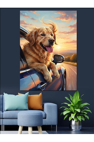 Ahşap Tablo Golden Retriever Köpek Neşeli Hayvan Tabloları
