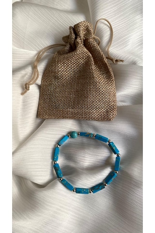 İlknur Doğal Taş Evi Firuze Taşı Doğal Taş Bileklik Mavi - Turkuaz