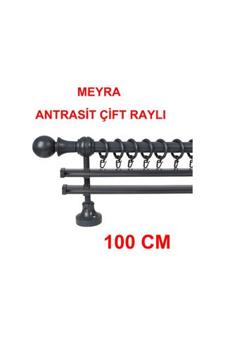 Meyra Demonte Başlıklı Ahşap Rustik Perde Askısı - Çift Raylı -antrasit 100 Cm Antrasit