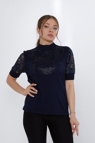Kazee Kolları Dantel Detaylı Triko Bluz Lacivert - 799313730 Lacivert