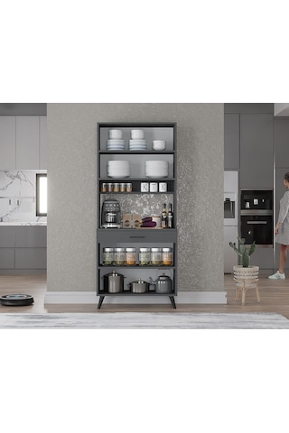 Loysen Kahve Köşesi Çok Amaçlı Dolap Kiler Mutfak Dolabı Füme 70 Cm Antrasit