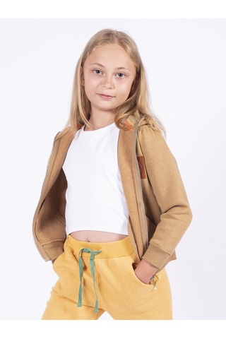 Recycle Pamuk Şardonlu Kapüşonlu Terrosso Kız Çocuk Ceket Açık Kahverengi