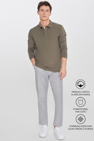 AC&Co / Altınyıldız Classics Erkek Sıyah Melanj Pamuklu Standart Fit Normal Kesim Beli Lastikli Diagonal Desenli Örme Pantolon Siyah Melanj