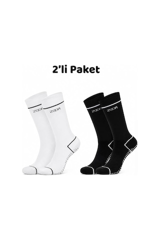 Zoor 2'li Siyah Beyaz Kaydırmaz Silikonlu Taban Nefes Alan Premium Pilates, Yoga, Fitness, Koşu Sporcu Çorap Siyah - Beyaz