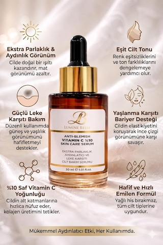 Lumine Belle Anti-blemish Vitamin C %10 Skin Care Serum - Vitamin C Ekstra Parlaklık, Aydınlatıcı Ve Leke Karşıtı Cilt Bakım Serumu