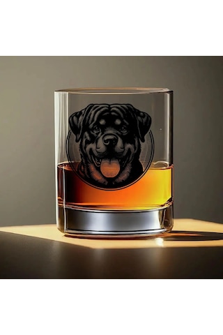 Rottweiler Baskılı Viski Bardağı Köpek Temalı Özel Tasarım Cam Bardak Renkli