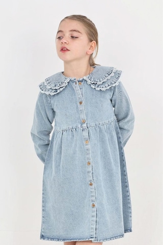 Kız Çocuk Çift Yaka Detaylı Ve Boydan Düğmeli Jean Elbise 12341 Açık Mavi