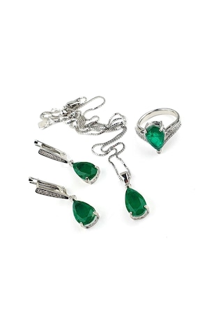 Sky Diamond Green Creative Rubies Zümrüt Set Takım Gümüş