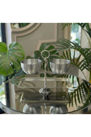Alfafe Home Lüks Terazi Tasarım 2 Katlı Sunumluk Gold-gümüş Metal Sunum Standı Kuruyemiş, Lokum, Çikolata, Tatlı Gümüş