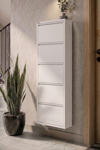 Metal Ayakkabılık 5 Kapaklı - Beyaz Antrasit