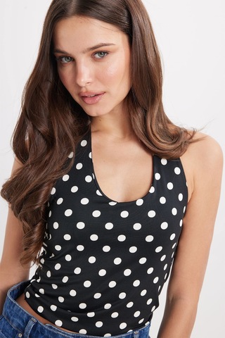 Tudors Kadın Standart Fit Normal Kesim Halter Yaka Kolsuz Puantiyeli Siyah Bluz-50987