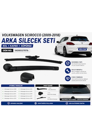1k8955707a Volkswagen Scirocco Arka Silecek Kolu Kapak Ve Silecek Süpürgesi Seti 2009-2018 Uyumlu Siyah