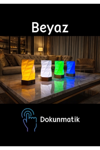 Dekoratif Masa Lambası Dokunmatik Gece Lambası Beyaz