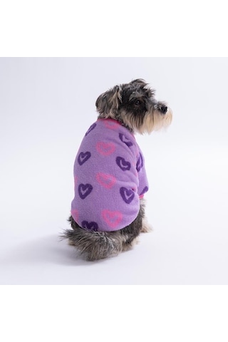 Lila Kalp Desenli Lilac Romance Sweat Dar Kalıp Kedi Köpek Sweati Kedi Köpek Kıyafeti Köpek Peluşu Sıcak Tutan Sweat