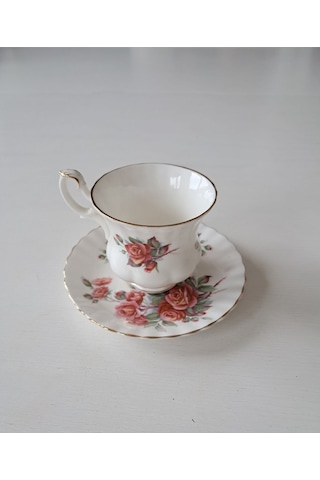 Bone China England Centennial Rose Antıque Double Size Coffee Cup & Saucer Pembe