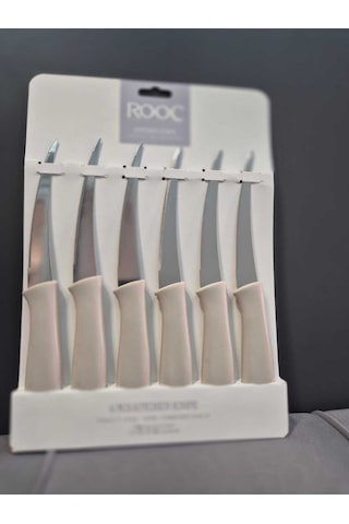 Rooc Mr-06 6lı Dilimleme Ve Meyve Bıçak Seti Gri Orta Boy Lazer Kesim Tırtıklı Meyve Bıçağı