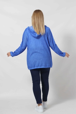 B1016m Mavi Yıldız Baskılı Kapüşonlu Fermuarlı Ceket 001